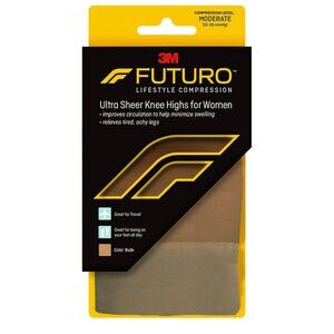 FUTURO Ultra Sheer Knee Highs for Women, Nude, Medium, Moderate